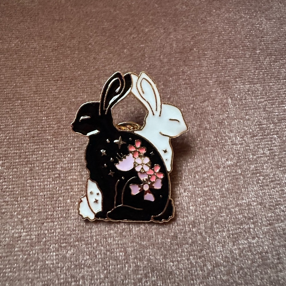 Floral Rabbit Pair Enamel Pin